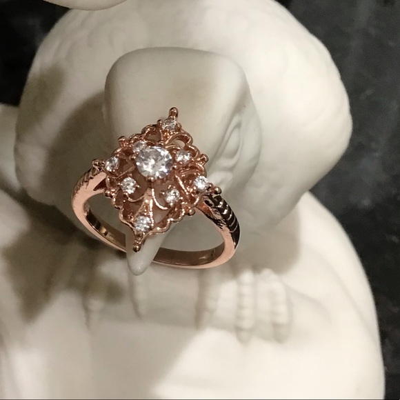 Antique Rose Gold CZ Ring 925 Sterling Silver - Picture 6 of 13